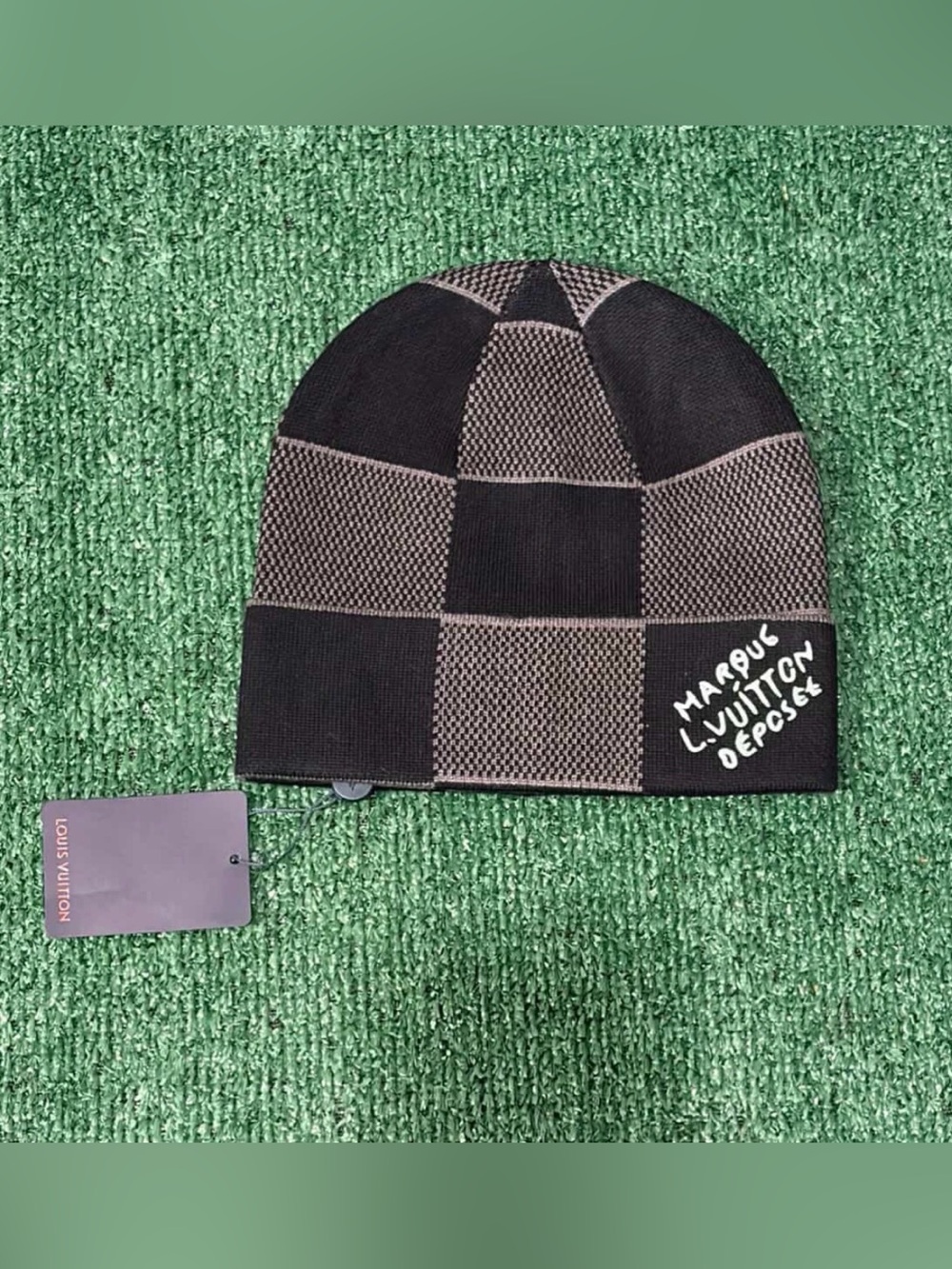 Grey and Black Louis Vuitton Beanie